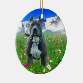 Blaue amerikanische Pitbull Terrier, Spiess-Spitze Keramik Ornament (Rechts)