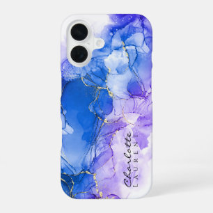 Blaue Amethyst-Gold-Alkohol-Tinte Anpassbar iPhone 16 Hülle