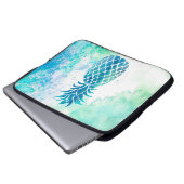 Blaue Ananas auf Aquarellspritze Laptopschutzhülle (Vorne Knopf)