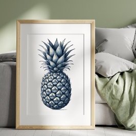 Blaue Ananas Illustrierte Printwerbung Kunst Poster