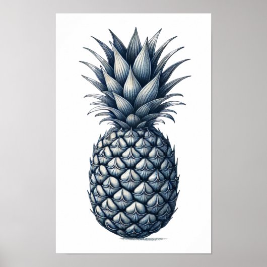 Blaue Ananas Illustrierte Printwerbung Kunst Poster (Vorne)