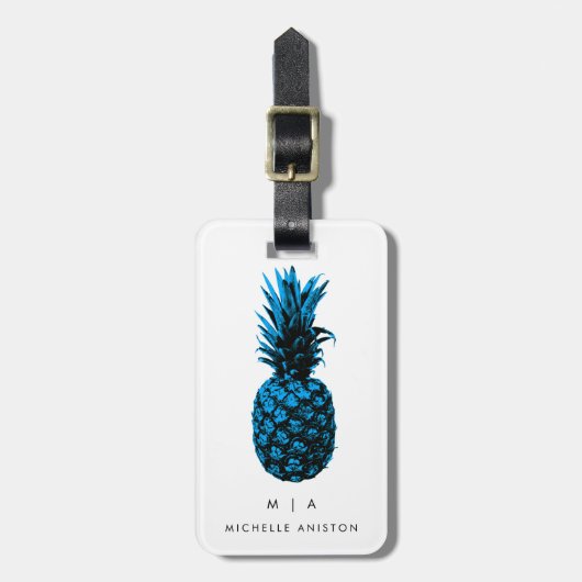 Blaue Ananas | Monogramm Custom Gepäckanhänger (Vorderseite vertikal)