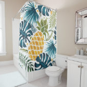 Blaue Ananas-Palmen-Blätter Blattweiß Duschvorhang (Beispiel)