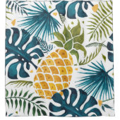 Blaue Ananas-Palmen-Blätter Blattweiß Duschvorhang (Vorderseite)