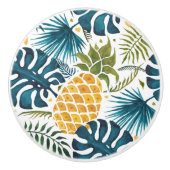 Blaue Ananas-Palmen-Blätter Blattweiß Keramikknauf (Vorderseite)