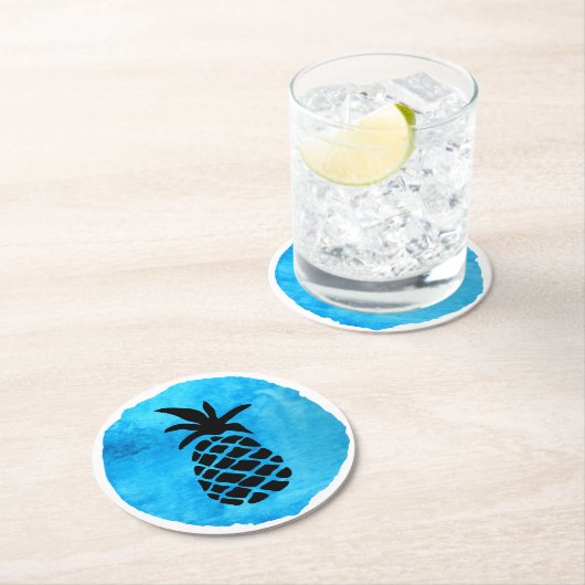 Blaue Ananas Runder Pappuntersetzer (Vor Ort)