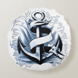 Blaue Anchor Rundes Kissen