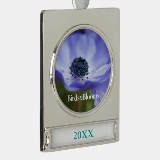 Blaue Anemone Banner-Ornament Silber (Rechts)