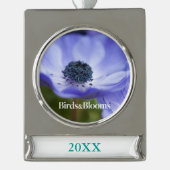 Blaue Anemone Banner-Ornament Silber (Vorderseite)