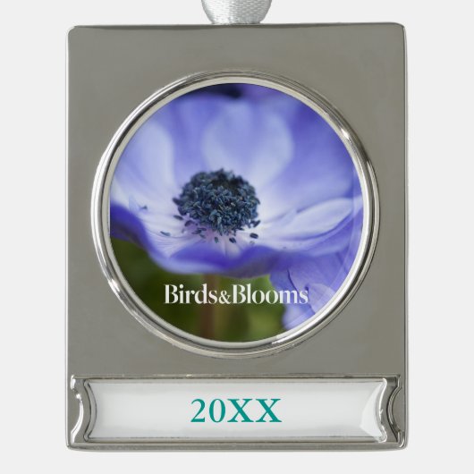 Blaue Anemone Banner-Ornament Silber (Vorderseite)