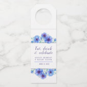 Blaue Anemone-Blume Hochzeit Flaschenanhänger (Vorderseite)