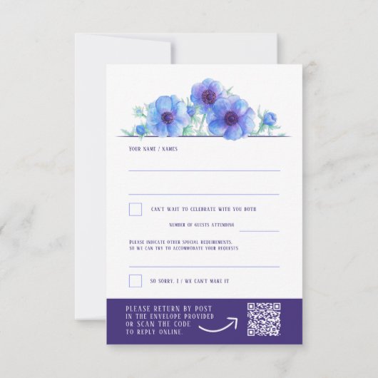 Blaue Anemone Blumenhochzeit QR Antwort UAWG (Rückseite)