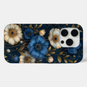 Blaue Anemone Florales Gold Design Case-Mate iPhone Hülle (Rückseite (Horizontal))