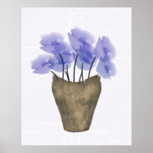 Blaue Anemone in Aquarellfarben in Kupfervase Poster