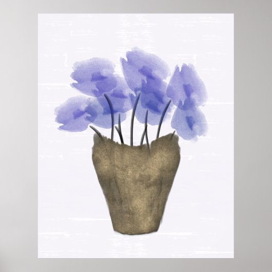 Blaue Anemone in Aquarellfarben in Kupfervase Poster (Vorne)