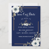 Blaue Anemone und Hochzeit der Nautic White Anemon Save The Date (Vorderseite)