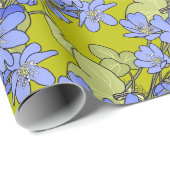 Blaue Anemonen auf Grün Geschenkpapier (Rolleneckpunkt)
