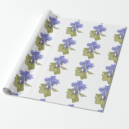 Blaue Anemonen auf Weiß Geschenkpapier (Ungerollt)