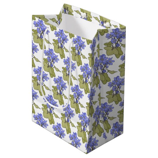 Blaue Anemonen auf Weiß Mittlere Geschenktüte (Vorderseite Schrägansicht)