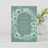 Blaue Anemonen-Blatt-Hochzeit Einladung (Stehend Vorderseite)