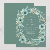 Blaue Anemonen-Blatt-Hochzeit Einladung (Vorne/Hinten)