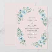 Blaue Anemonen Hochzeit Einladung (Vorne/Hinten)