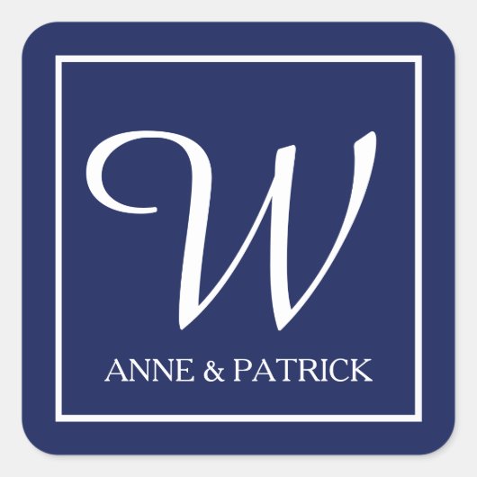 Blaue Anfangsmonogramm und Namen der Familie, Hoch Quadratischer Aufkleber (Vorderseite)