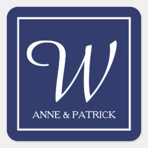 Blaue Anfangsmonogramm und Namen der Familie, Hoch Quadratischer Aufkleber