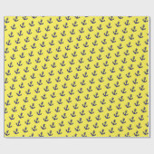 Blaue Anker der Nautischen Marine auf Zitronengelb Geschenkpapier (Flach)