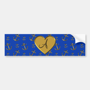 Blaue Anker des Monogramms Gold Autoaufkleber