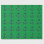 Blaue Anker mit Weihnachtsbeleuchtung auf Grün Geschenkpapier (Flach)