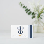 Blaue Anker-Seehochzeits-Visitenkarte Visitenkarte (Stehend Vorderseite)