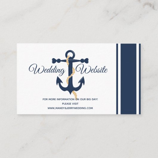 Blaue Anker-Seehochzeits-Visitenkarte Visitenkarte (Rückseite)