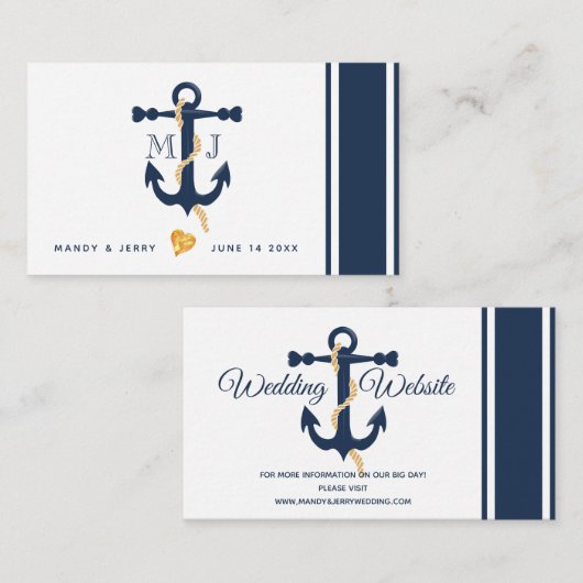 Blaue Anker-Seehochzeits-Visitenkarte Visitenkarte (Vorne/Hinten)