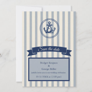 blaue Anker-Streifen maritime Hochzeit am Traumzie Einladung