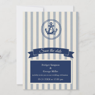 blaue Anker-Streifen maritime Hochzeit am Traumzie Einladung