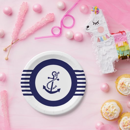 Blaue Anker und Streifen Pappteller (Party)