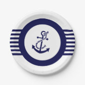 Blaue Anker und Streifen Pappteller (Vorderseite)
