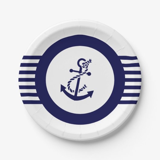 Blaue Anker und Streifen Pappteller (Vorderseite)