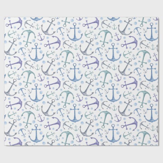 Blaue Ankerfarbe. Nautisches Muster. Modern Geschenkpapier (Flach)
