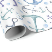 Blaue Ankerfarbe. Nautisches Muster. Modern Geschenkpapier (Rolleneckpunkt)