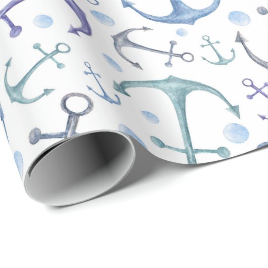 Blaue Ankerfarbe. Nautisches Muster. Modern Geschenkpapier (Rolleneckpunkt)