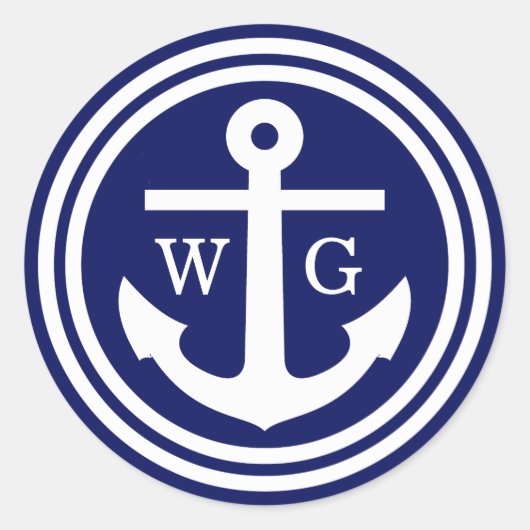 Blaue Ankermonogramm Hochzeiten Siegel Liebesmarke Runder Aufkleber (Vorderseite)