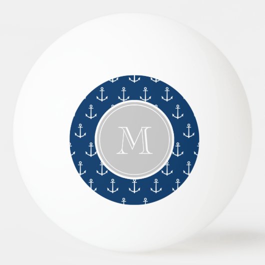 Blaue Ankermuster, graues Monogramm Tischtennisball (Vorderseite)