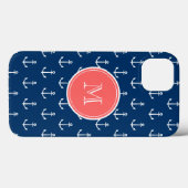 Blaue Ankermuster, Korallenmonogramm 2 Case-Mate iPhone Hülle (Rückseite (Horizontal))