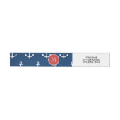 Blaue Ankermuster, rotes Monogramm Rundum-Adressaufkleber (Person)