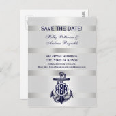 Blaue Ankersilber, weißes Navy Circle Monogram 33 Ankündigungspostkarte (Vorne/Hinten)