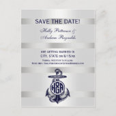 Blaue Ankersilber, weißes Navy Circle Monogram 33 Ankündigungspostkarte (Vorderseite)