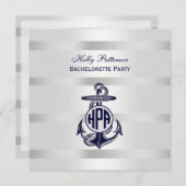 Blaue Ankersilber, weißes Navy Circle Monogram 33 Einladung (Vorne/Hinten)