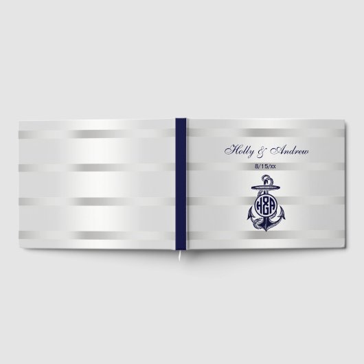 Blaue Ankersilber, weißes Navy Circle Monogram 33 Gästebuch (Voll)